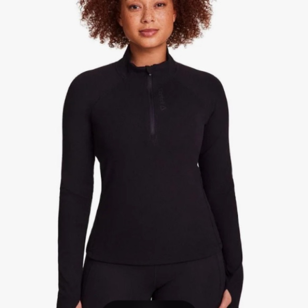 NWT Reebok Black Long Sleeve Top ribbed 1/4 zip size small athletic